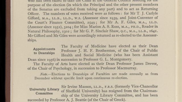 John Howie Flint Brotherston’s appointment as Dean of the Faculty of Medicine