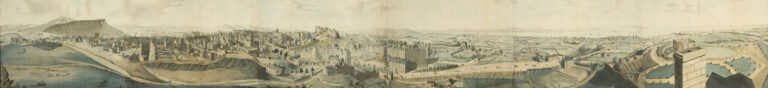 Illustrated panorama of Edinburgh in a wooden frame