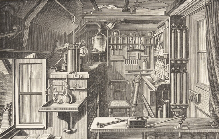Engraving of the Chemical Laboratory on HMS Challenger
